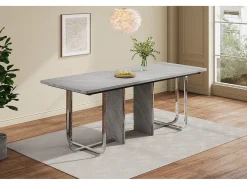 Mesa de comedor moderna y robusta para 6 personas - 180 x 80 x 75 cm - patas de metal - MDF + metal - gris y plata