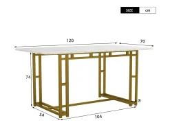 Mesa de comedor moderna y lujosa para 6 personas - Estructura de metal resistente - Madera - Dorada (120 x 70 cm)