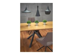 Mesa de comedor Montevideo con pata central de acero negro y tablero de aspecto roble