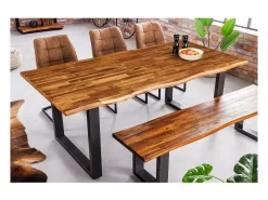 Mesa de comedor NALKO 160 cm – Tablero de madera de acacia aceitada y estructura de metal negro – Estilo industrial y natural