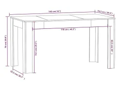 Mesa de comedor negra 140x74,5x76 cm Madera de ingeniería