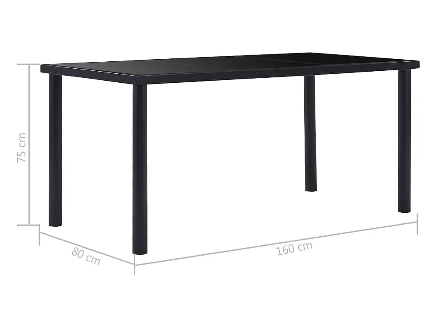 Mesa de comedor negra 160x80x75 cm Cristal templado