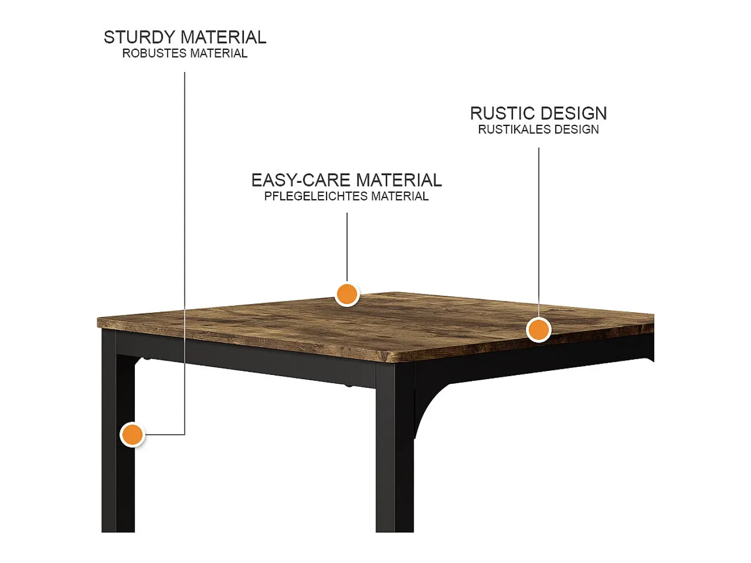 Mesa de comedor negro/roble rústico 70x70x75 fyrk