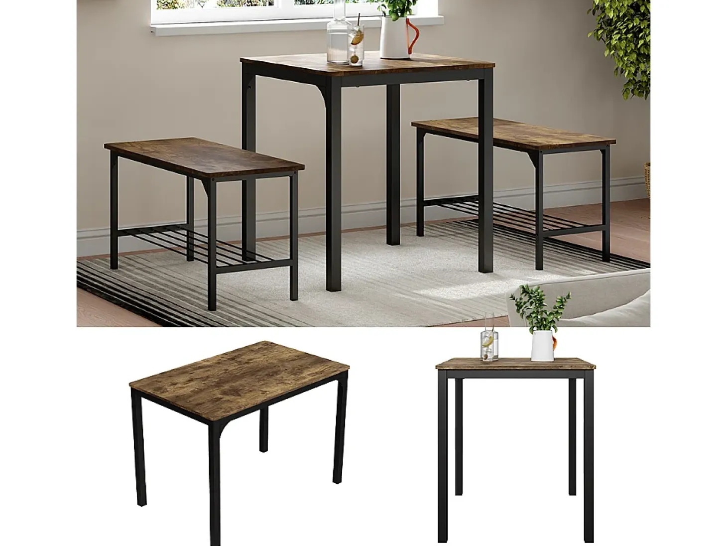 Mesa de comedor negro/roble rústico 70x70x75 fyrk