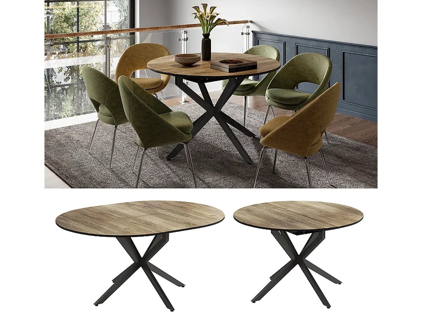 Mesa de comedor negro/roble rústico 120x120x76.5 loyd