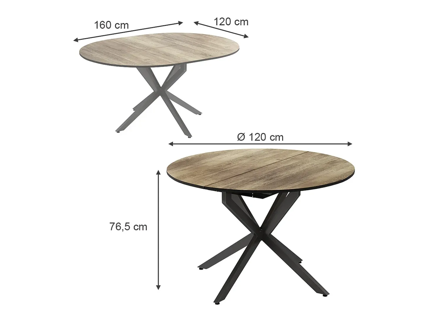 Mesa de comedor negro/roble rústico 120x120x76.5 loyd