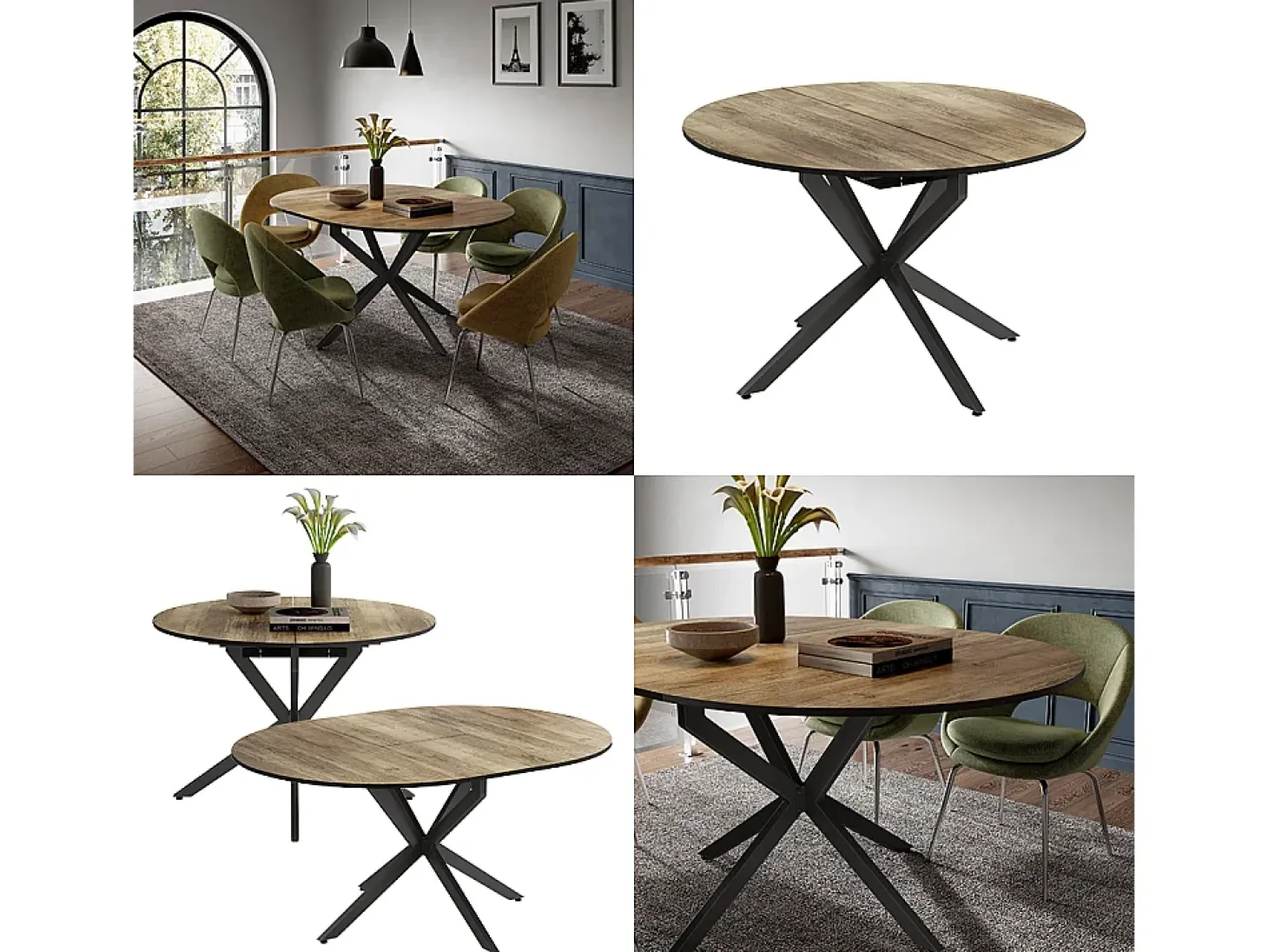 Mesa de comedor negro/roble rústico 120x120x76.5 loyd