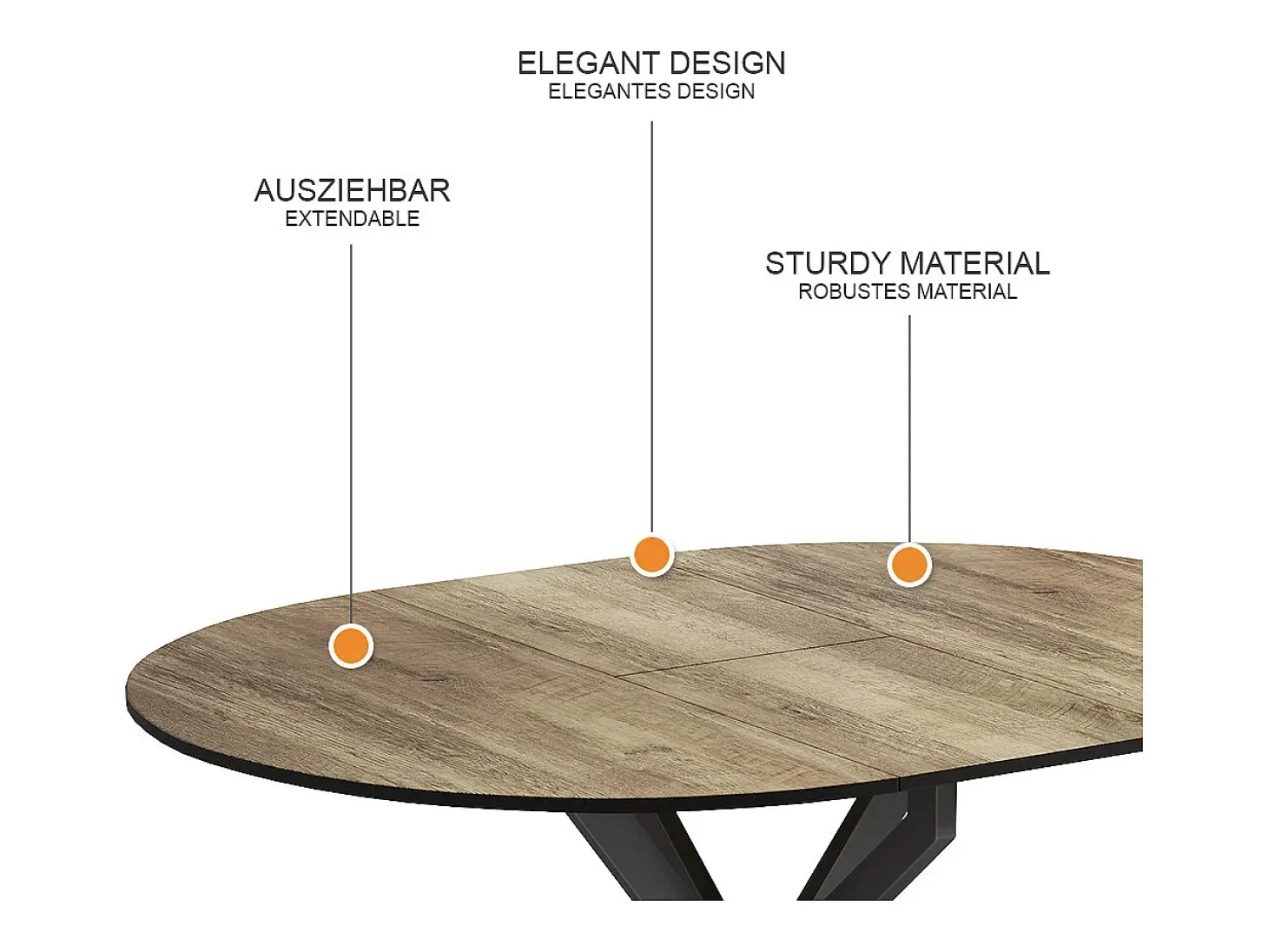 Mesa de comedor negro/roble rústico 120x120x76.5 loyd