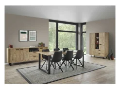 Mesa de comedor NEWTON – 8 personas – Roble dorado y patas de metal – Diseño moderno