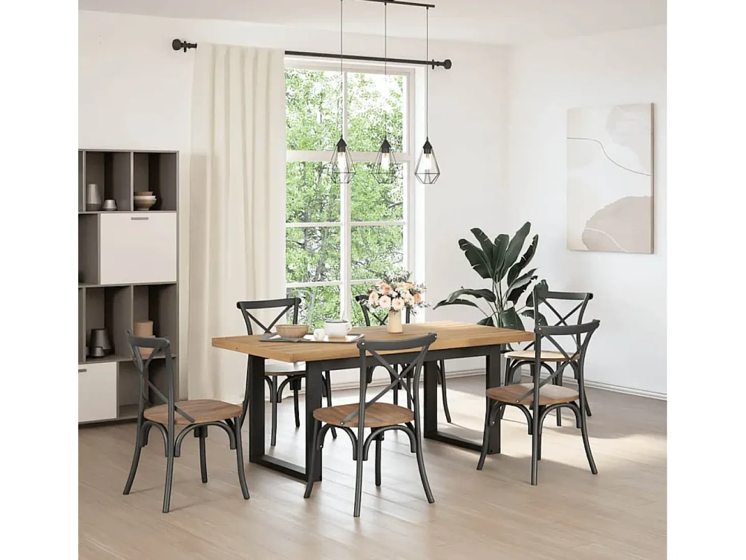 Mesa de comedor "NOAIN" patas U madera maciza pino 180x90x75 cm