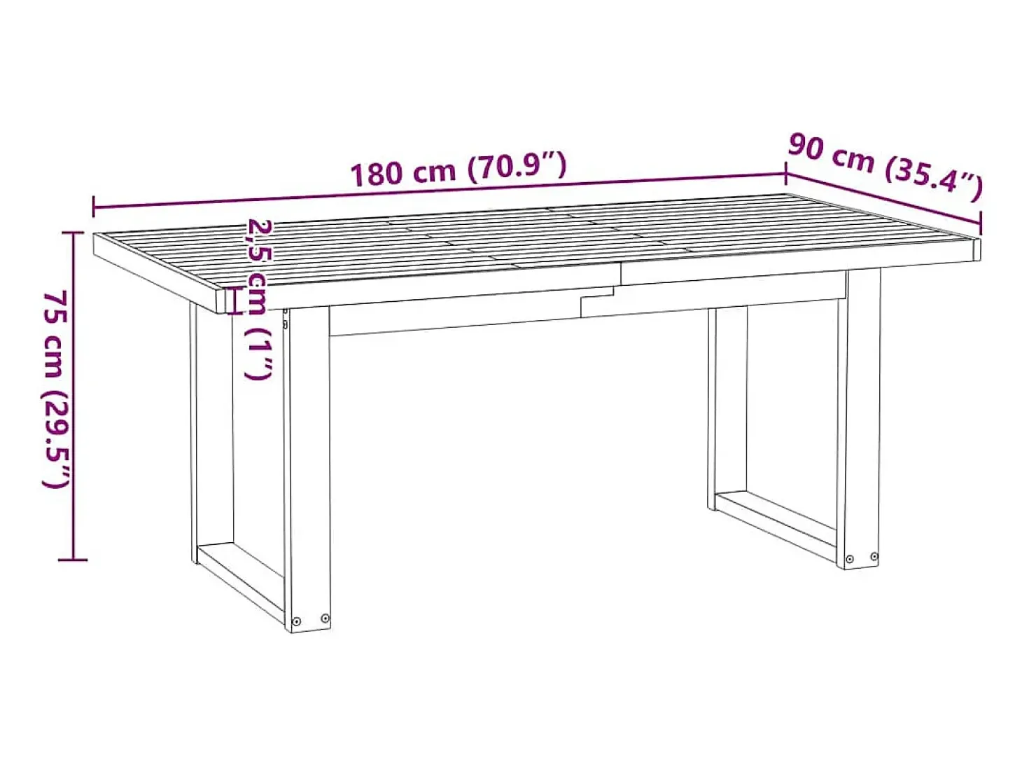 Mesa de comedor "NOAIN" patas U madera maciza pino 180x90x75 cm