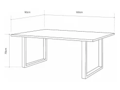 Mesa de comedor nórdica de 75x160x90 cm con sobre de madera y patas metálicas Derby