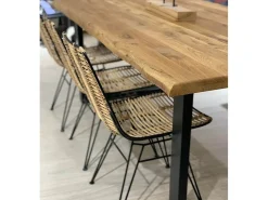 Mesa de comedor nórdica de 75x160x90 cm con sobre de madera y patas metálicas Derby