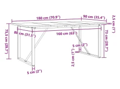 Mesa de comedor O-frame 180x90x75,5 cm madera maciza de pino acero
