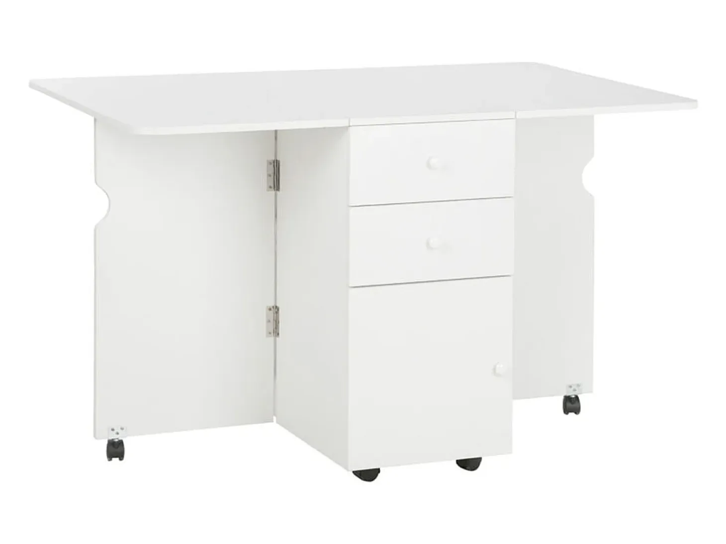 Mesa de comedor Oke Homcom plegable 2 cajones + 1 armario + ruedas blanco 75x35-120x80 cm
