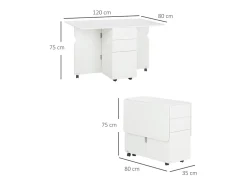 Mesa de comedor Oke Homcom plegable 2 cajones + 1 armario + ruedas blanco 75x35-120x80 cm