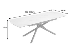 Mesa de comedor OPHIRA – Extensible 180 a 230 cm – Efecto mármol blanco – Patas de metal – Estilo contemporáneo