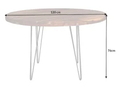 Mesa de comedor ORBO 120 cm – Tablero de madera de Sheesham barnizado y patas de metal negro – Estilo industrial