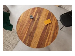 Mesa de comedor ORBO 120 cm – Tablero de madera de Sheesham barnizado y patas de metal negro – Estilo industrial