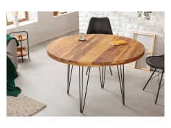 Mesa de comedor ORBO 120 cm – Tablero de madera de Sheesham barnizado y patas de metal negro – Estilo industrial