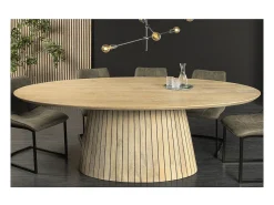 Mesa de comedor ORINO 220 cm – Tablero ovalado de madera maciza de mango y estructura de mango y acacia