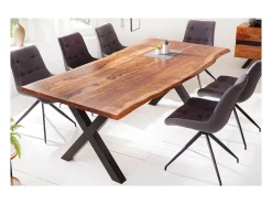 Mesa de comedor ORKAN – Madera maciza de sheesham barnizada y metal – Pie en X – 200 cm
