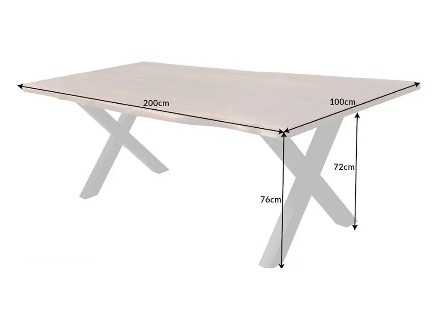 Mesa de comedor ORKAN – Madera maciza de sheesham barnizada y metal – Pie en X – 200 cm