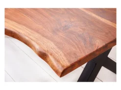 Mesa de comedor ORKAN – Madera maciza de sheesham barnizada y metal – Pie en X – 200 cm