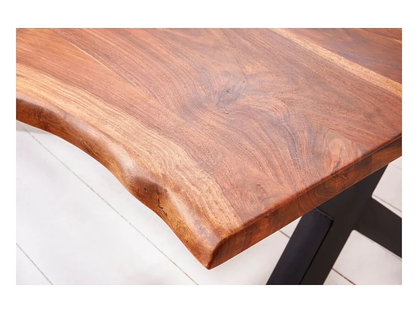 Mesa de comedor ORKAN – Madera maciza de sheesham barnizada y metal – Pie en X – 200 cm