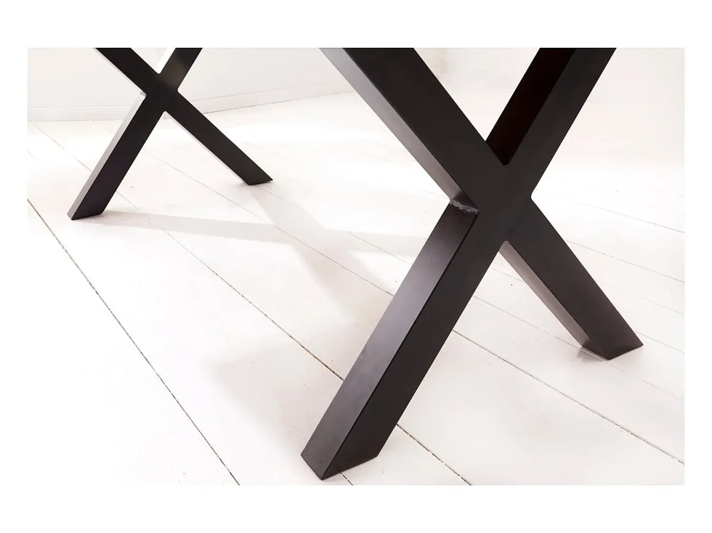 Mesa de comedor ORKAN – Madera maciza de sheesham barnizada y metal – Pie en X – 200 cm