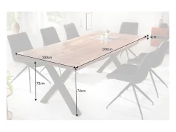 Mesa de comedor ORKAN – Madera maciza de sheesham barnizada y metal – Pie en X – 200 cm