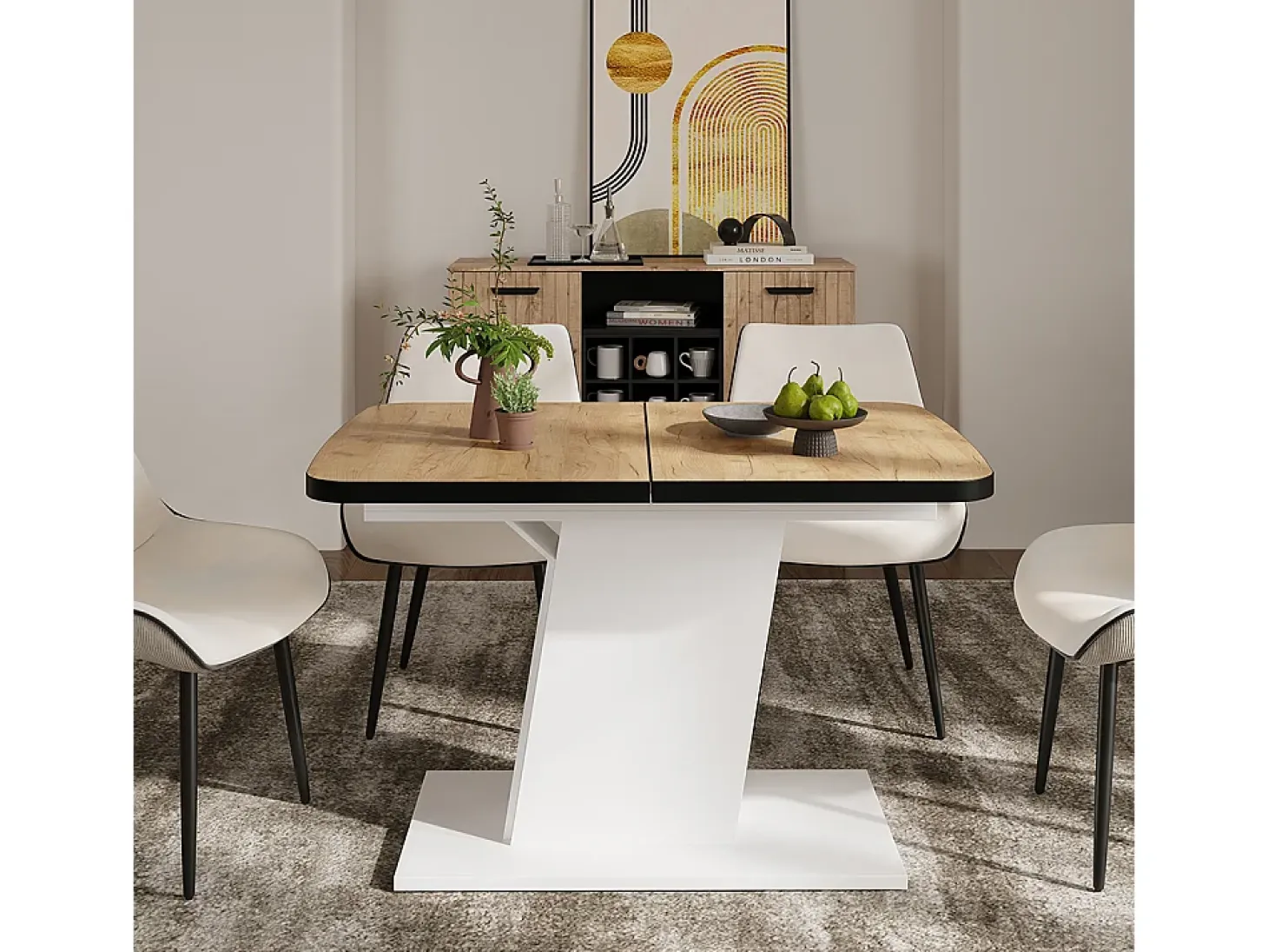 Mesa de comedor oro potencia roble/blanco 120x80x77.3 fenaro