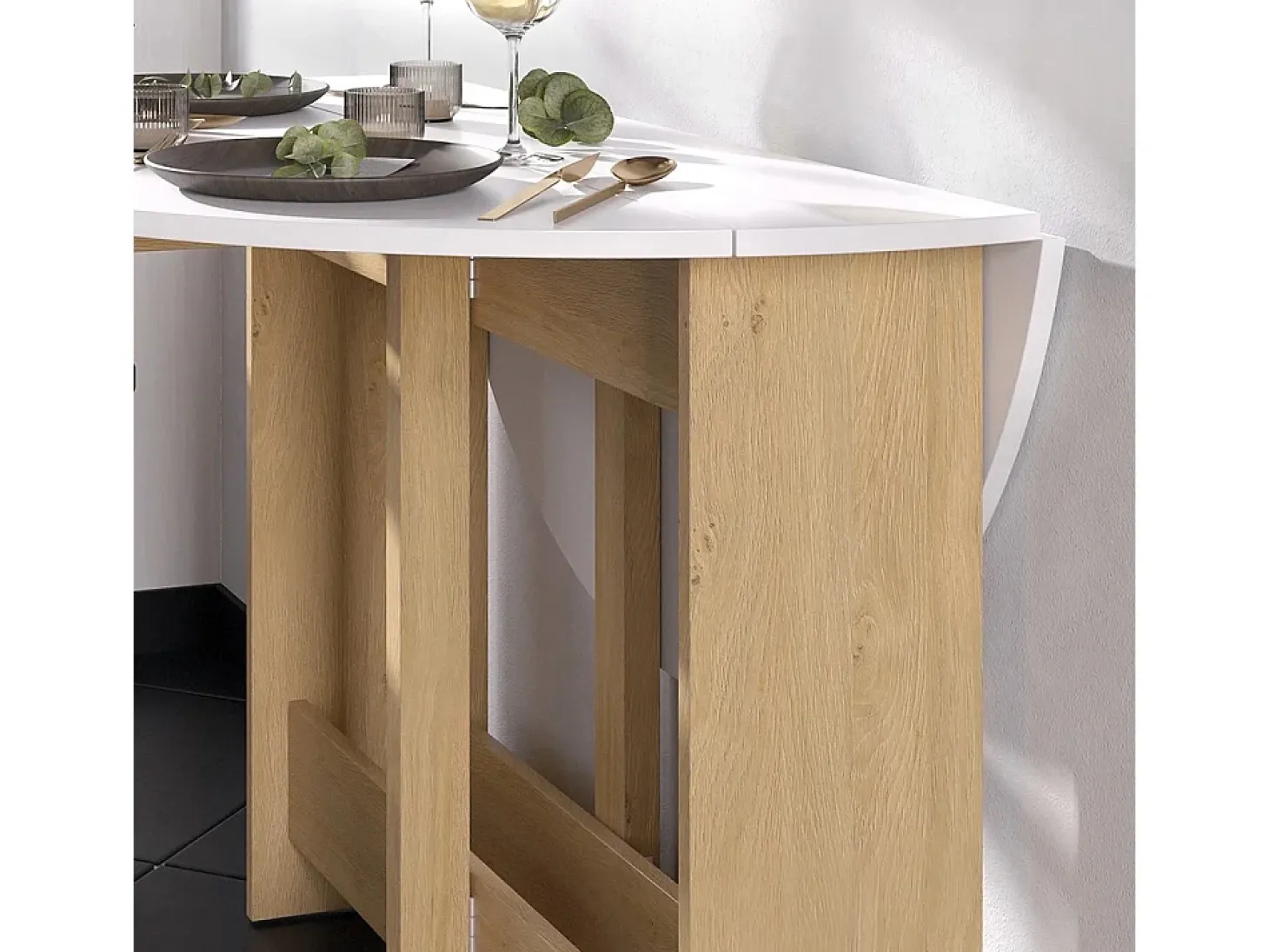 Mesa de comedor oro potencia roble/blanco 100x100x73 rondo