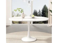 Mesa de comedor ovalada - Mesa redonda extensible blanca - Para comedor y sala de estar