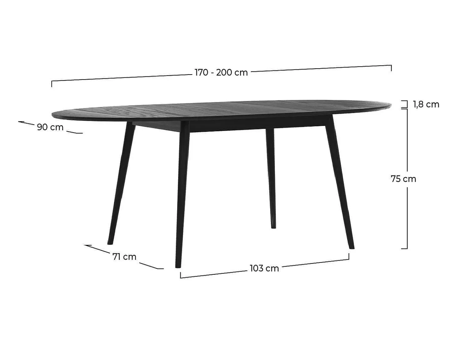Mesa de comedor ovalada de madera negra extensible 170/200 cm - Eddy