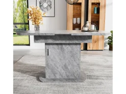 Mesa de comedor ovalada extensible - Mesa gris con una puerta y tiradores plateados - con almacenaje