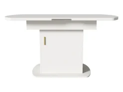 Mesa de comedor ovalada retráctil - con espacio de almacenamiento y mango dorado - Blanco