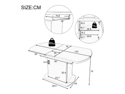 Mesa de comedor ovalada retráctil - con espacio de almacenamiento y mango dorado - Blanco