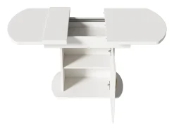 Mesa de comedor ovalada retráctil - con espacio de almacenamiento y mango dorado - Blanco