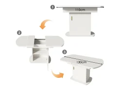 Mesa de comedor ovalada retráctil - con espacio de almacenamiento y mango dorado - Blanco
