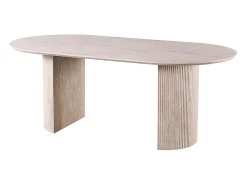 Mesa de comedor ovalada VAGOS – 200 x 100 cm – Color travertino – Diseño contemporáneo efecto piedra