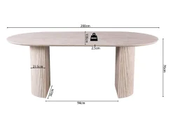 Mesa de comedor ovalada VAGOS – 200 x 100 cm – Color travertino – Diseño contemporáneo efecto piedra