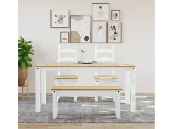 Mesa de comedor Panamá blanca 160x80x75 cm madera maciza de pino