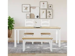 Mesa de comedor Panama madera maciza pino blanco 180x90x75 cm