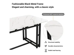 Mesa de comedor para 4 a 6 cubiertos con diseño de mármol - MDF + patas de metal negro - blanco