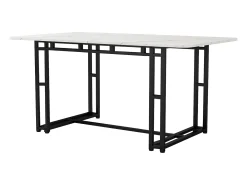 Mesa de comedor para 4 a 6 cubiertos con diseño de mármol - MDF + patas de metal negro - blanco