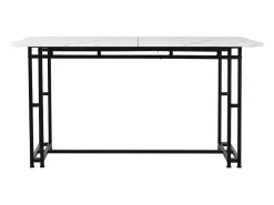 Mesa de comedor para 6 a 8 cubiertos con diseño de mármol - MDF + patas de metal negro - blanco