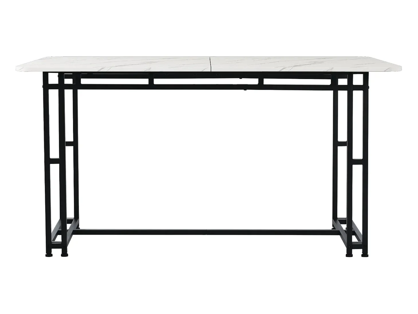 Mesa de comedor para 6 a 8 cubiertos con diseño de mármol - MDF + patas de metal negro - blanco