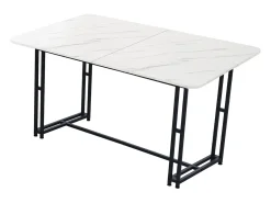 Mesa de comedor para 6 a 8 cubiertos con diseño de mármol - MDF + patas de metal negro - blanco