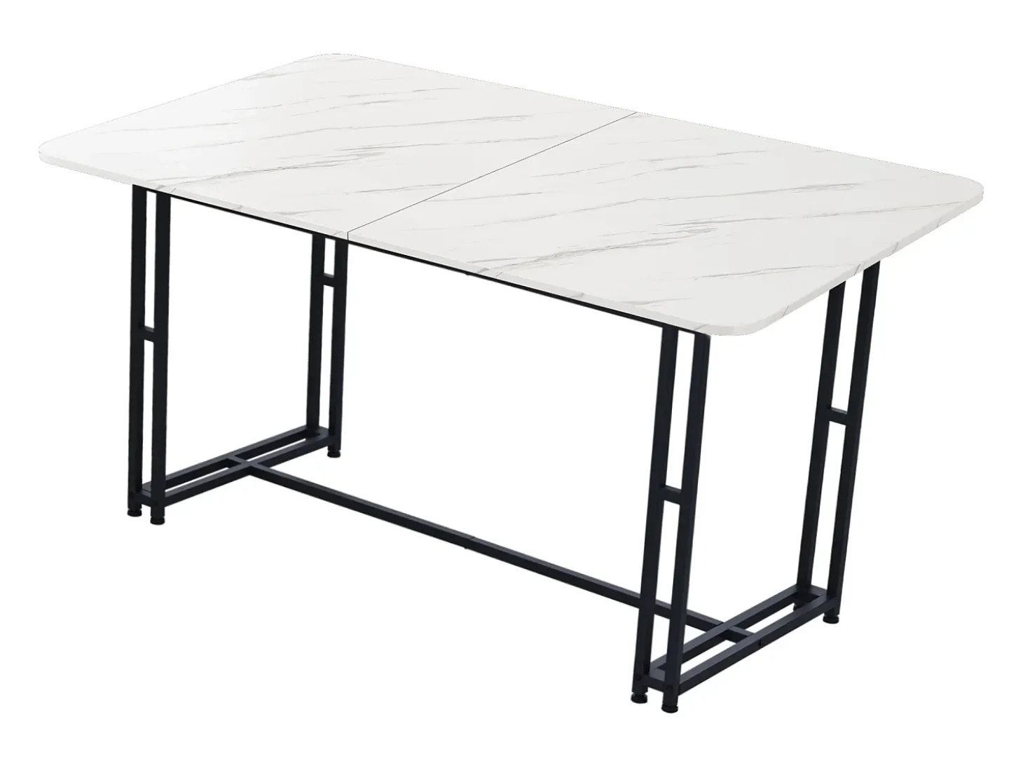 Mesa de comedor para 6 a 8 cubiertos con diseño de mármol - MDF + patas de metal negro - blanco